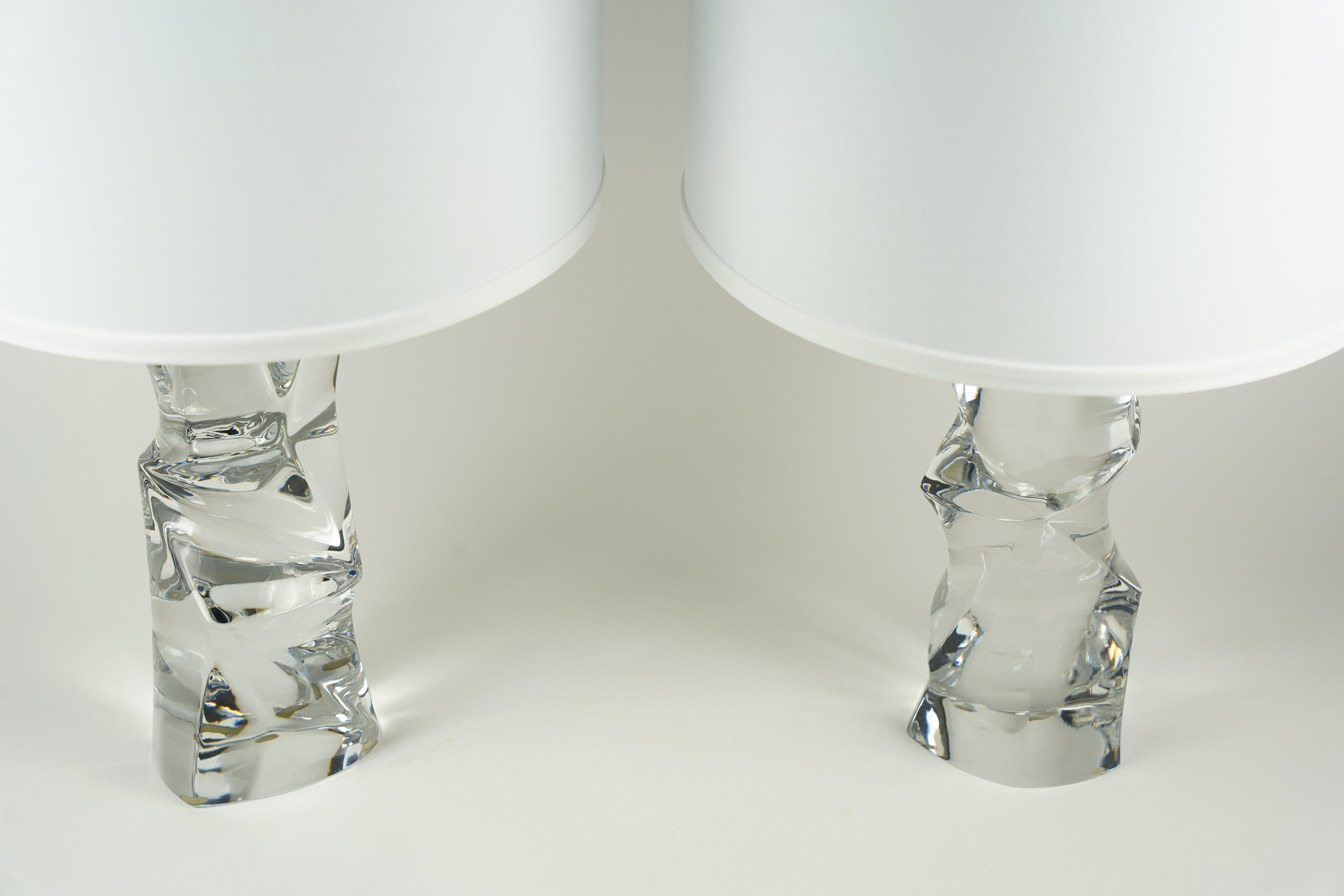 Mid-Century Modern Paire de lampes Orrefors en cristal transparent, Olle Alberius, Suède, 1970 en vente