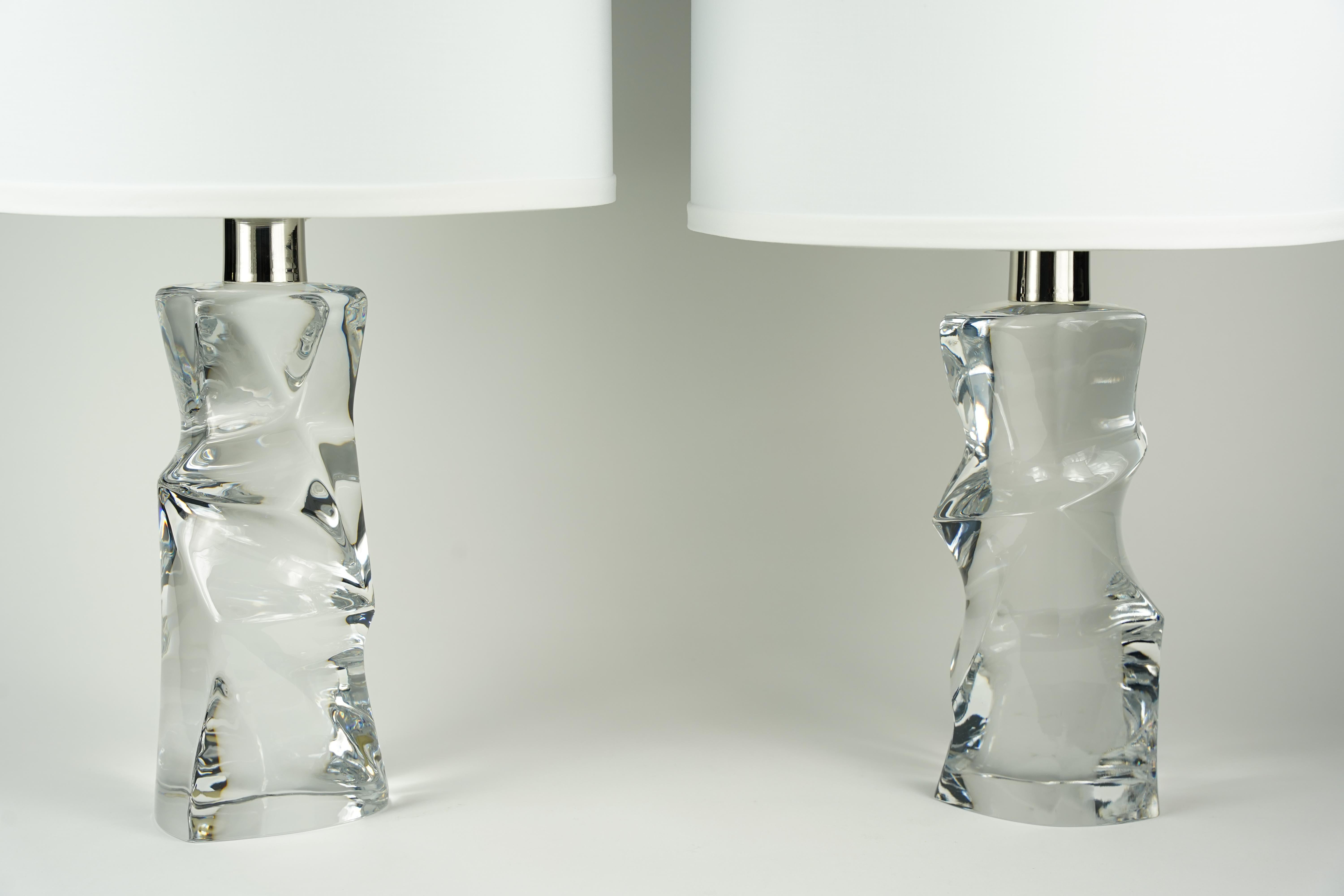 Suédois Paire de lampes Orrefors en cristal transparent, Olle Alberius, Suède, 1970 en vente
