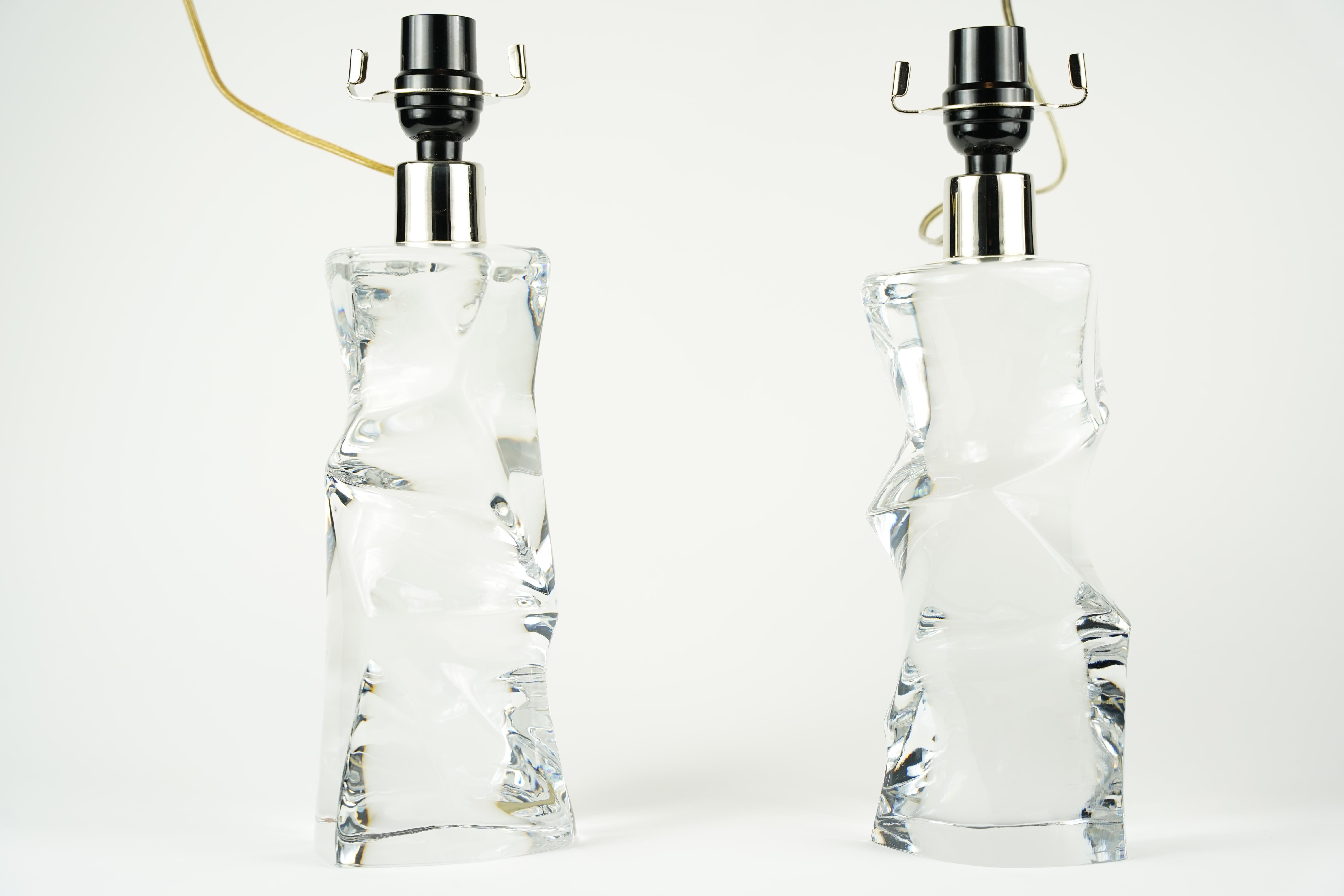 20ième siècle Paire de lampes Orrefors en cristal transparent, Olle Alberius, Suède, 1970 en vente