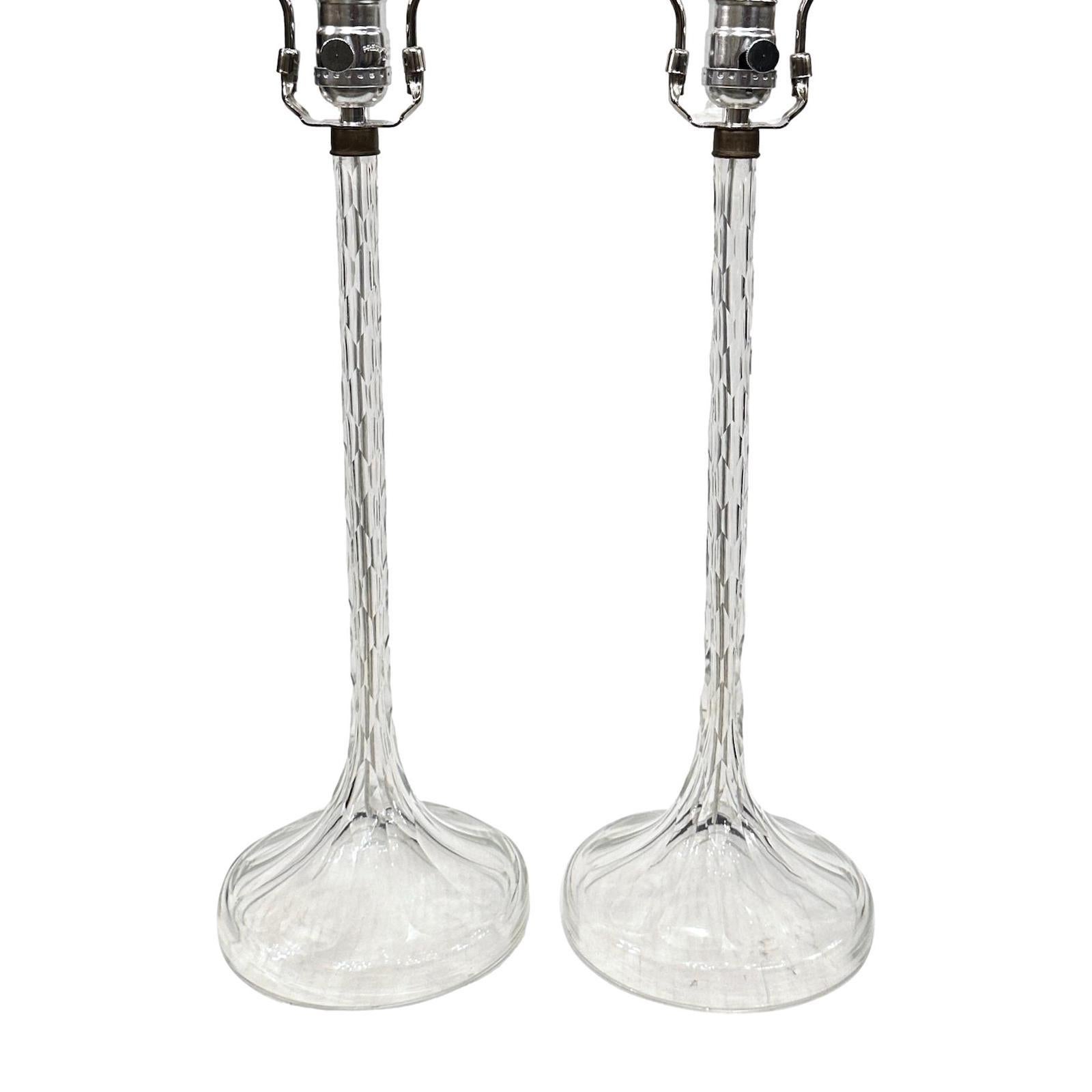Mid-20th Century Pair of Clear Cut Glass Lamps For Sale