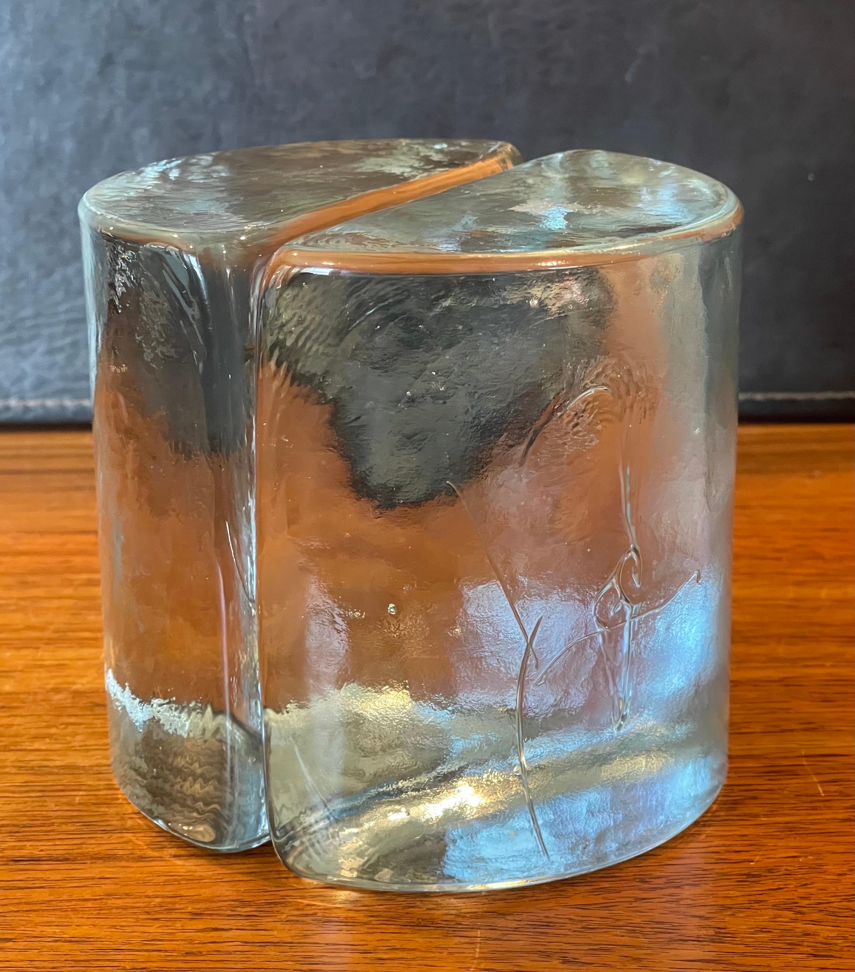 Pair of Clear Glass Half Moon Glass Bookends by Wayne Husted for Blenko For Sale 3