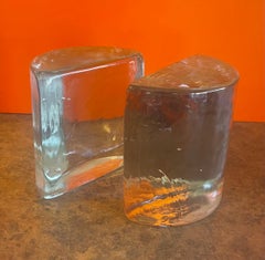 Pair of Clear Glass Half Moon Glass Bookends by Wayne Husted for Blenko