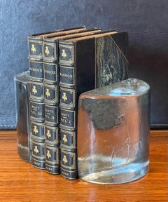 Pair of Clear Glass Half Moon Glass Bookends by Wayne Husted for Blenko
