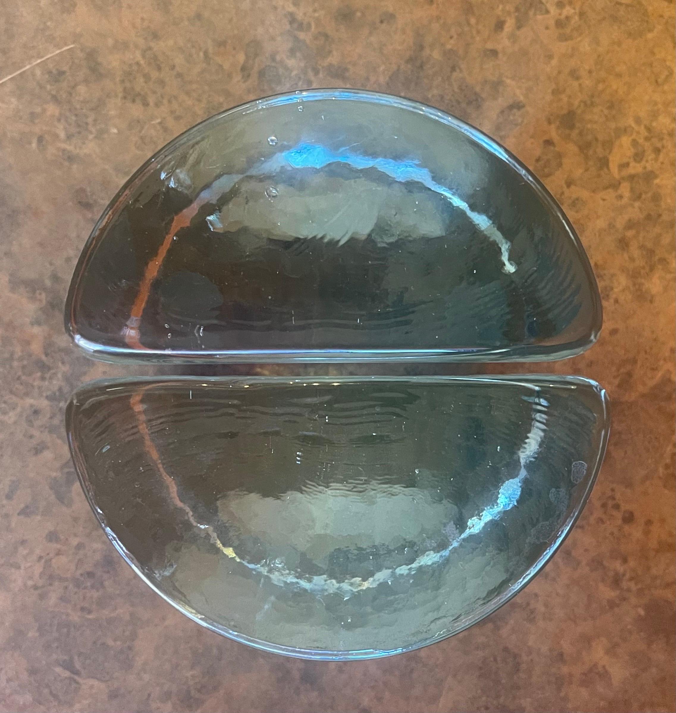 20th Century Pair of Clear Glass Half Moon Glass Bookends by Wayne Husted for Blenko For Sale