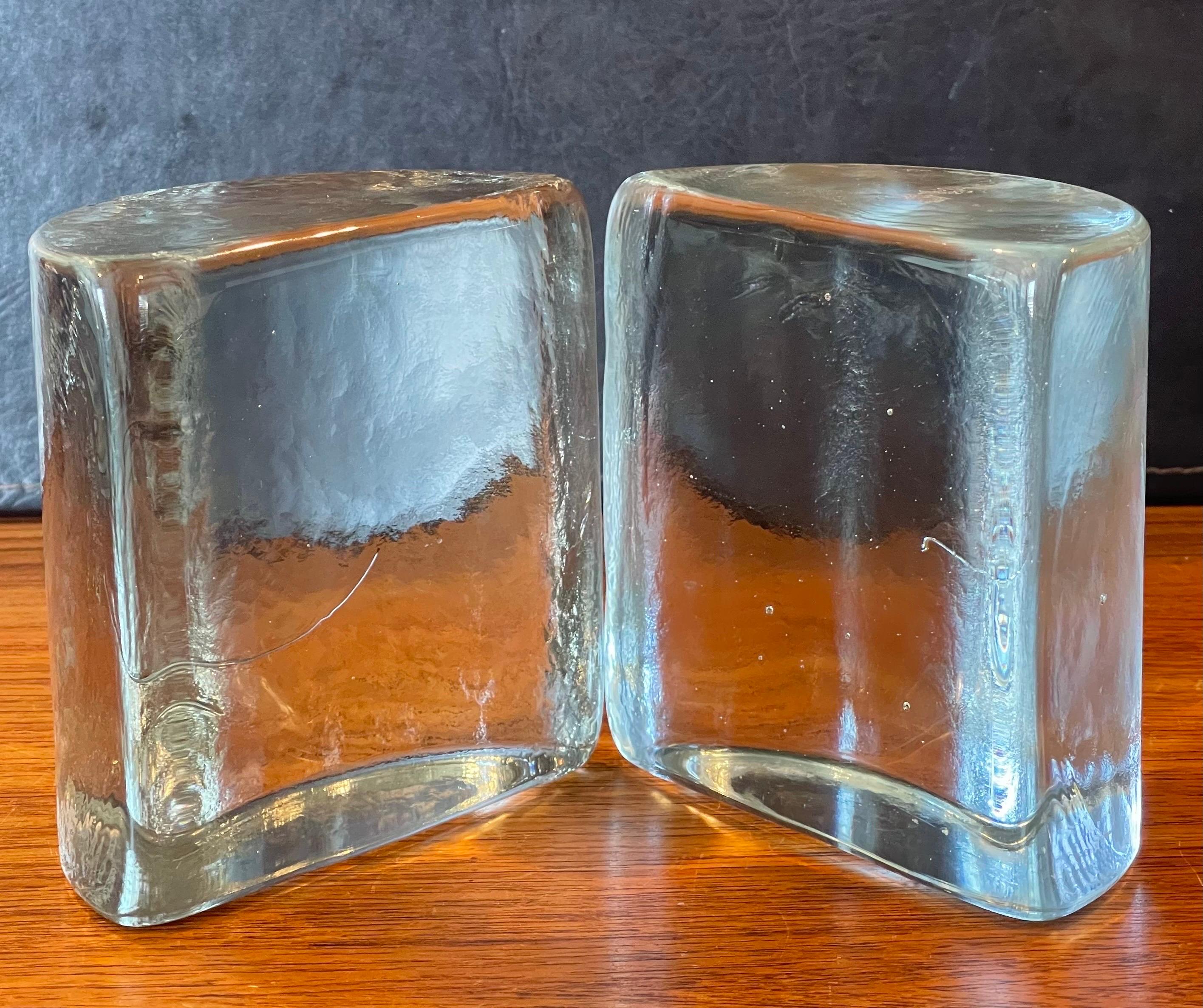 Pair of Clear Glass Half Moon Glass Bookends by Wayne Husted for Blenko For Sale 2