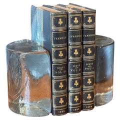 Pair of Clear Glass Half Moon Glass Bookends by Wayne Husted for Blenko