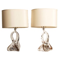 Pair of Clear Glass Lamps by Val St Lambert, circa 1960