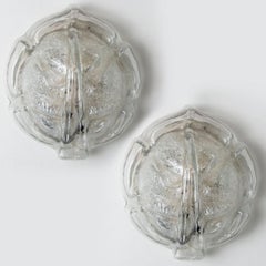 Pair of Clear Glass Leaf Wall Sconces/Lights, 1970