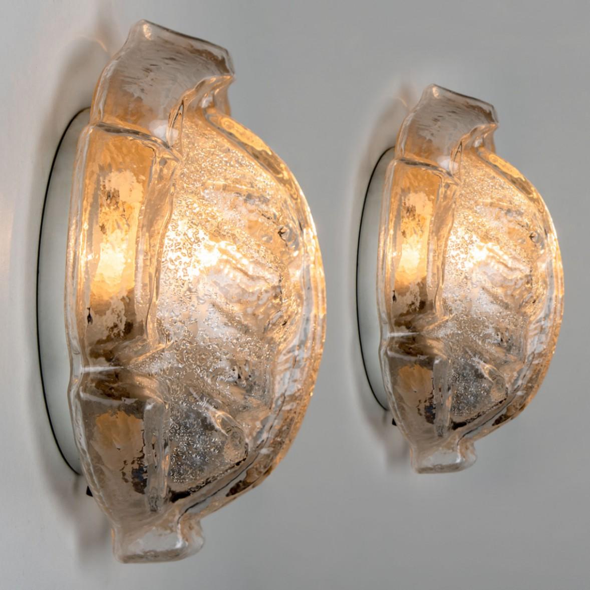20th Century Pair of Clear Glass Leaf Wall Sconces/Lights, 1970 For Sale