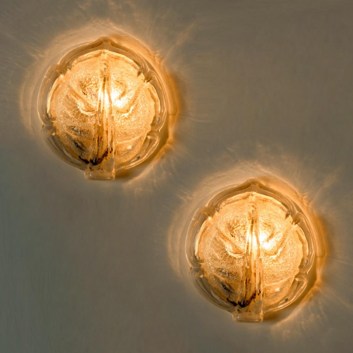 Murano Glass Pair of Clear Glass Leaf Wall Sconces/Lights, 1970 For Sale
