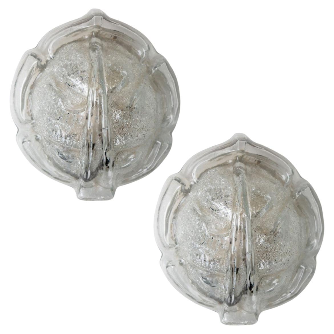 Pair of Clear Glass Leaf Wall Sconces/Lights, 1970 For Sale