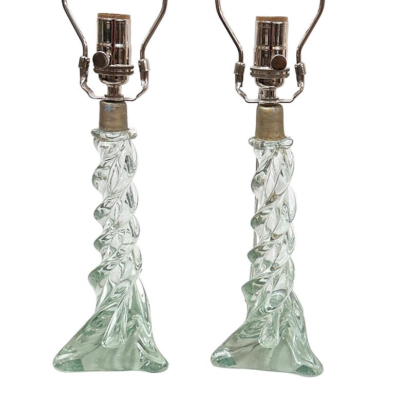 Vetro di Murano Coppia di lampade in vetro trasparente di Murano in vendita
