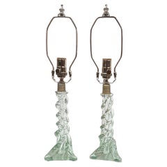 Coppia di lampade in vetro trasparente di Murano