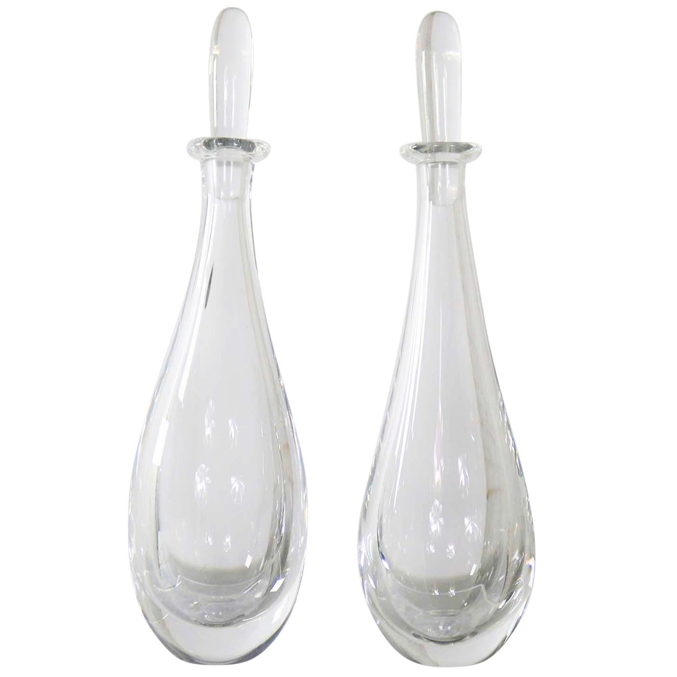 Pair of Clear Glass Orrefors Decanters by Vicke Lindstrand Mid-Century Modern