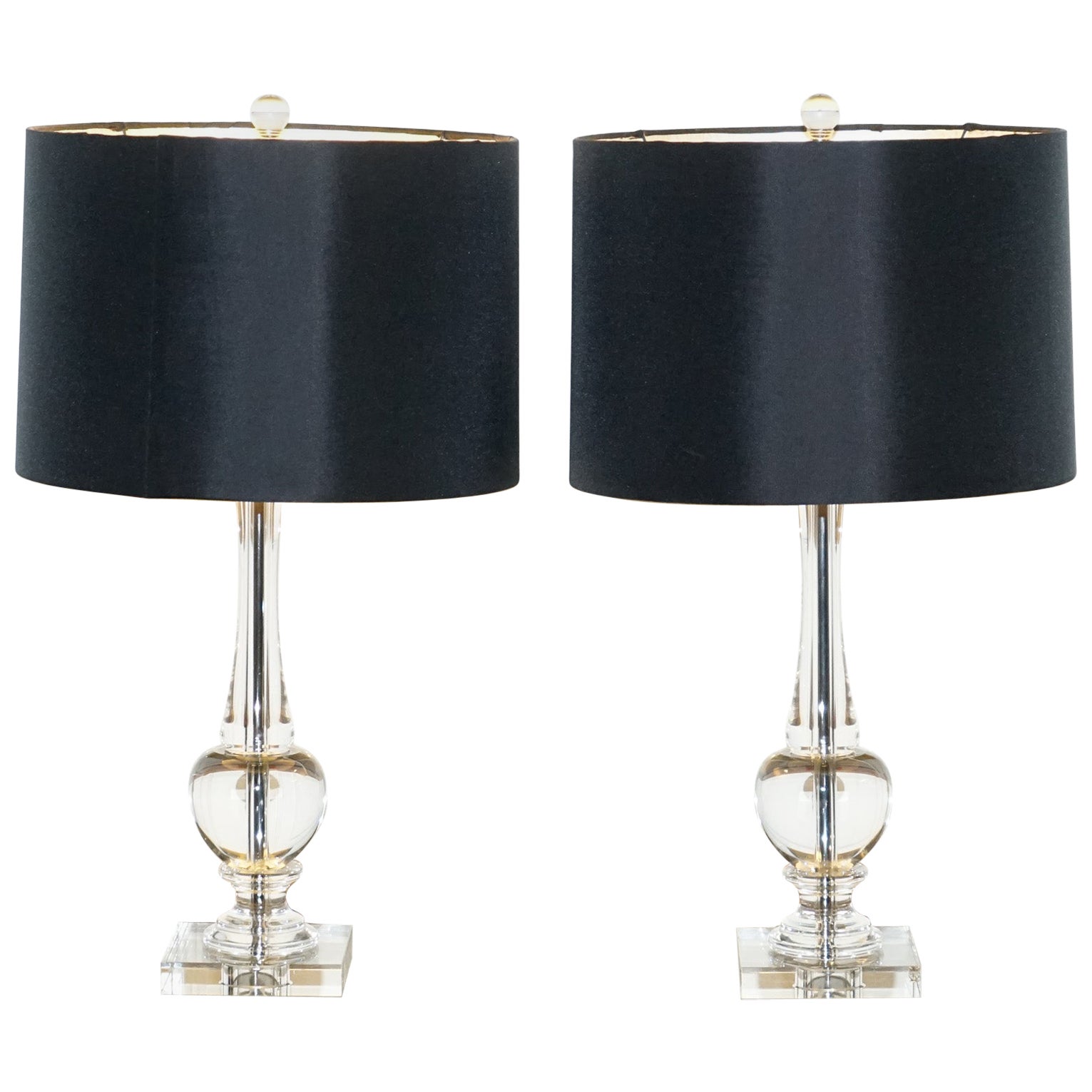 Paire de plafonniers de table en verre transparent à nuances noires