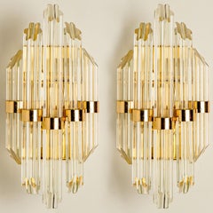 Pair of Clear Gold Glass Sconces in the style of Venini, Italy 2000
