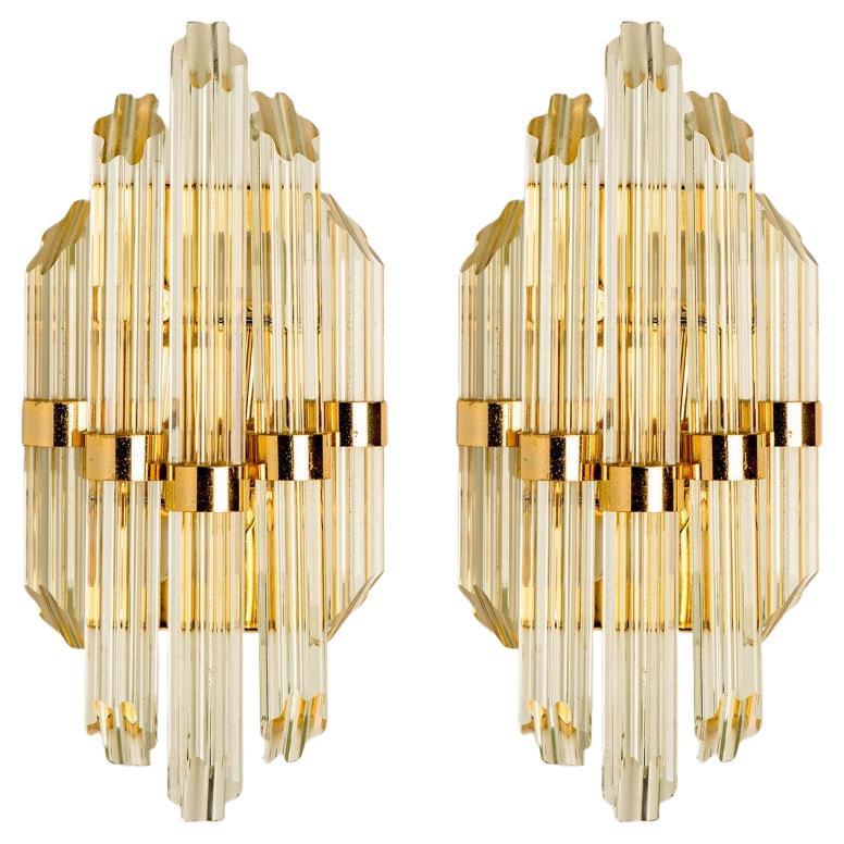 Pair of Clear Gold Glass Sconces in the style of Venini, Italy 2000 For Sale