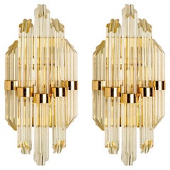 Pair of Clear Gold Glass Sconces in the style of Venini, Italy 2000