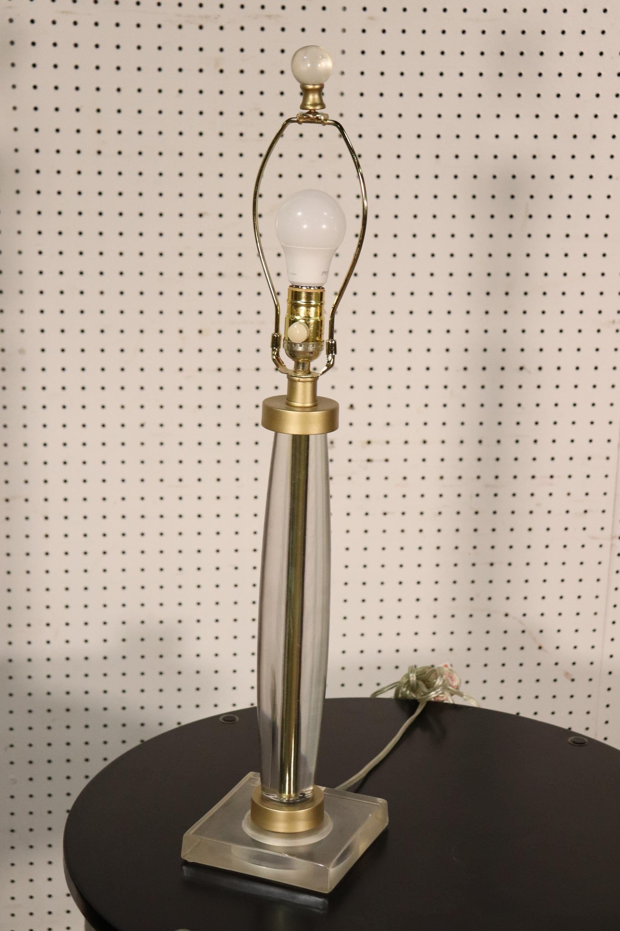 Pair of Clear Lucite or Glass Table Lamps In Good Condition For Sale In Swedesboro, NJ