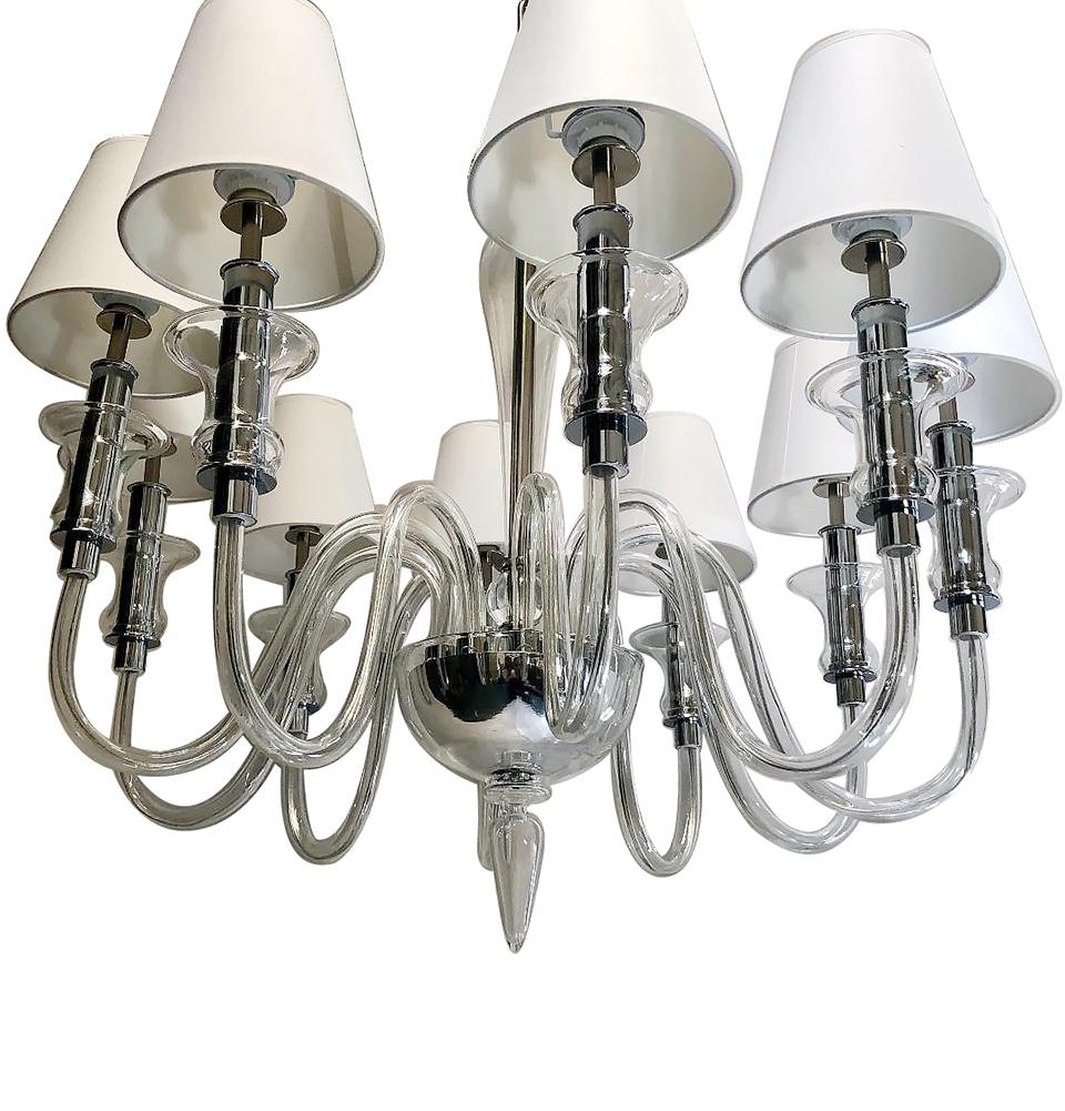 Italian Pair of Clear Murano Chandeliers For Sale