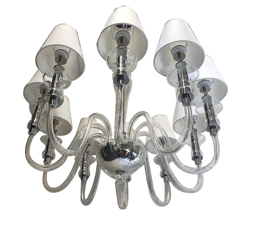 Plated Pair of Clear Murano Chandeliers For Sale