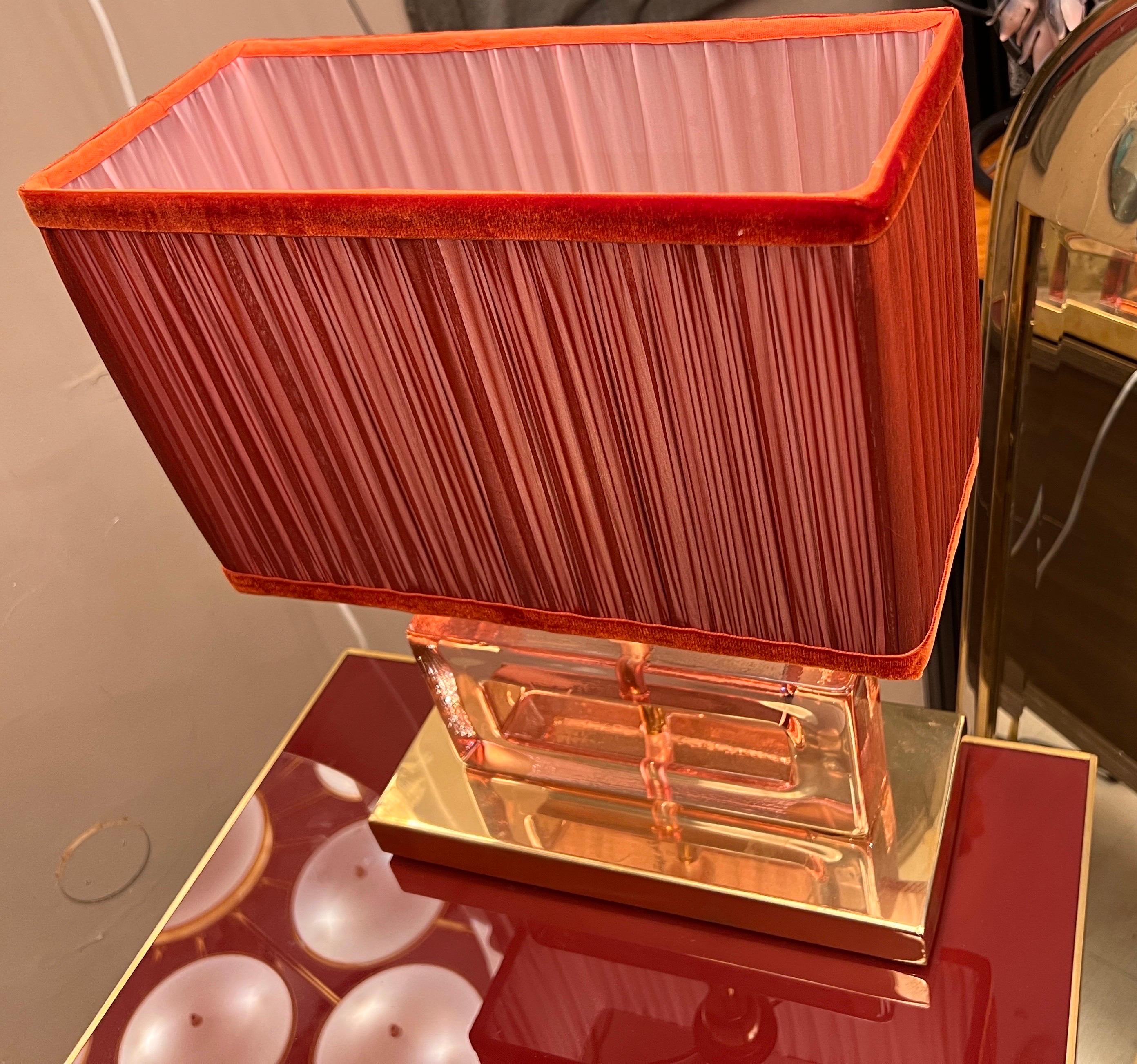 Pareja de Lámparas de Bloque de Cristal de Murano Transparente Efecto Hielo Rosa con nuestras Pantallas en venta 4