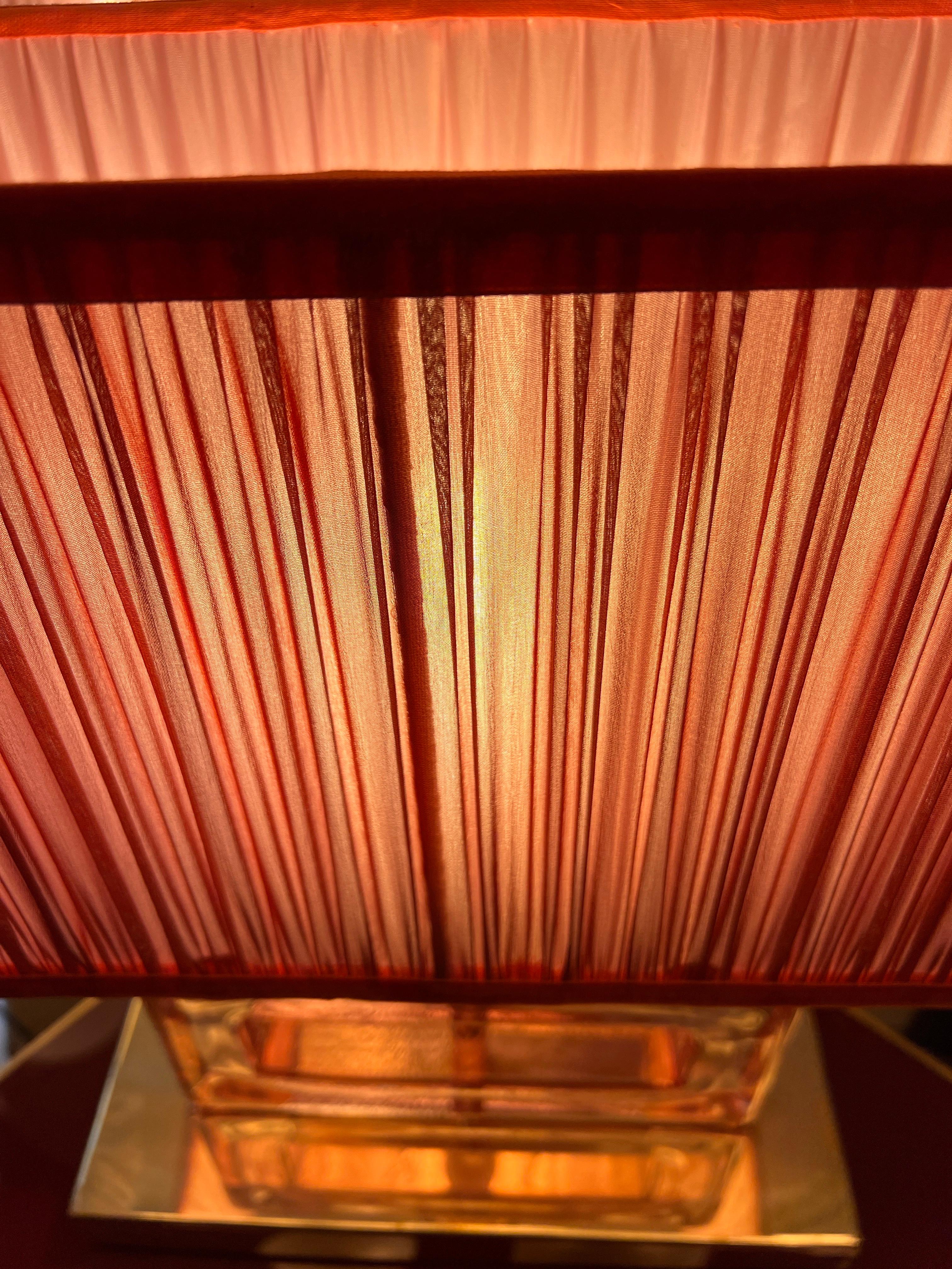 Pareja de Lámparas de Bloque de Cristal de Murano Transparente Efecto Hielo Rosa con nuestras Pantallas en venta 6