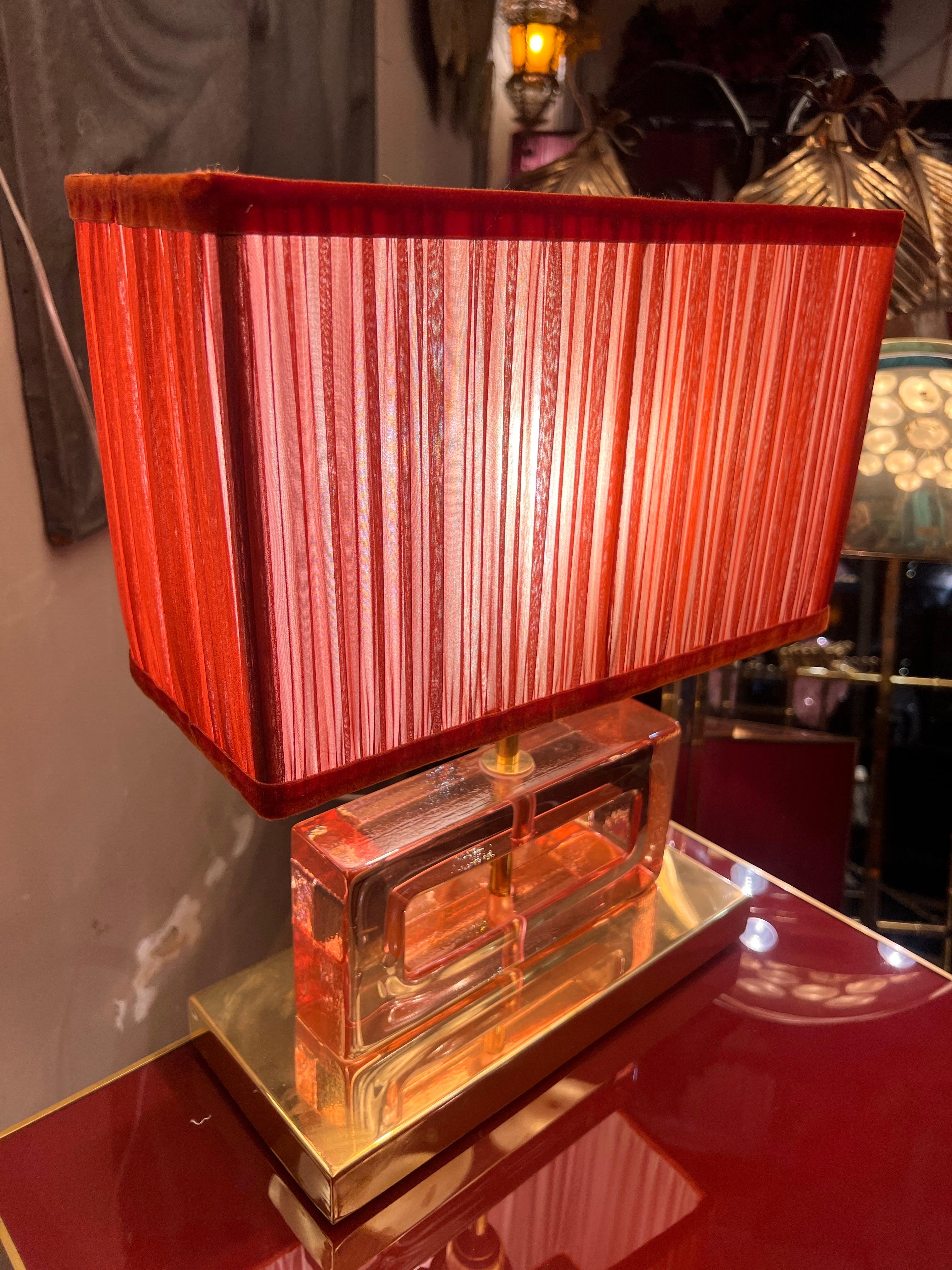 Pareja de Lámparas de Bloque de Cristal de Murano Transparente Efecto Hielo Rosa con nuestras Pantallas en venta 7