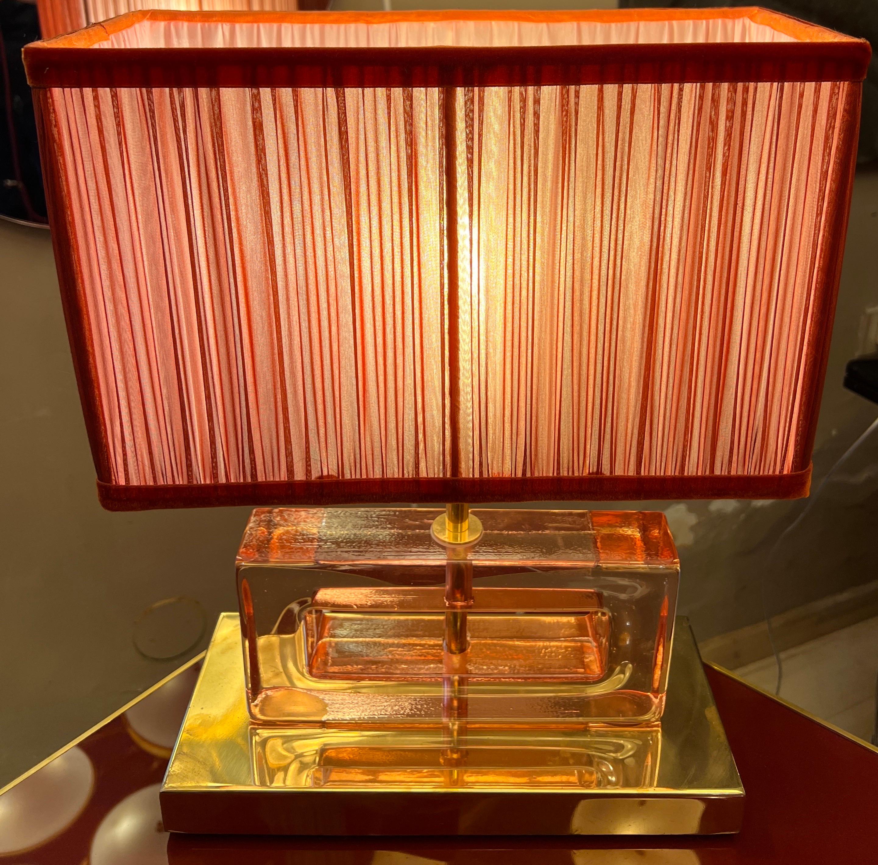 Pareja de Lámparas de Bloque de Cristal de Murano Transparente Efecto Hielo Rosa con nuestras Pantallas en venta 10