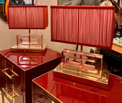 Pair of Clear Murano Glass Block Lamps with Pink Ice Effect with our Lampshades