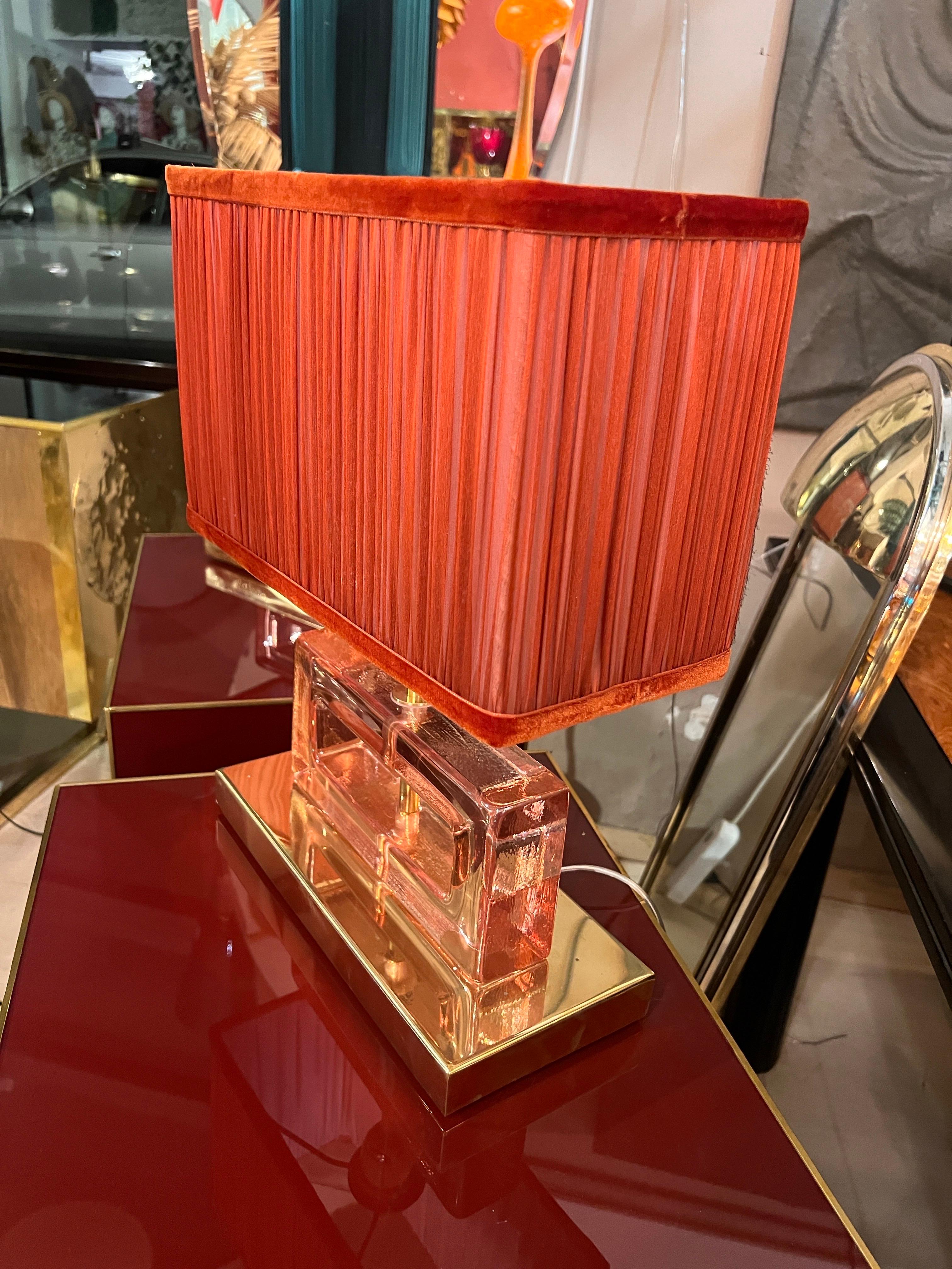 Pareja de Lámparas de Bloque de Cristal de Murano Transparente Efecto Hielo Rosa con nuestras Pantallas en Bueno estado para la venta en Florence, IT