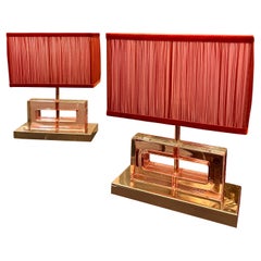 Pair of Clear Murano Glass Block Lamps with Pink Ice Effect with our Lampshades