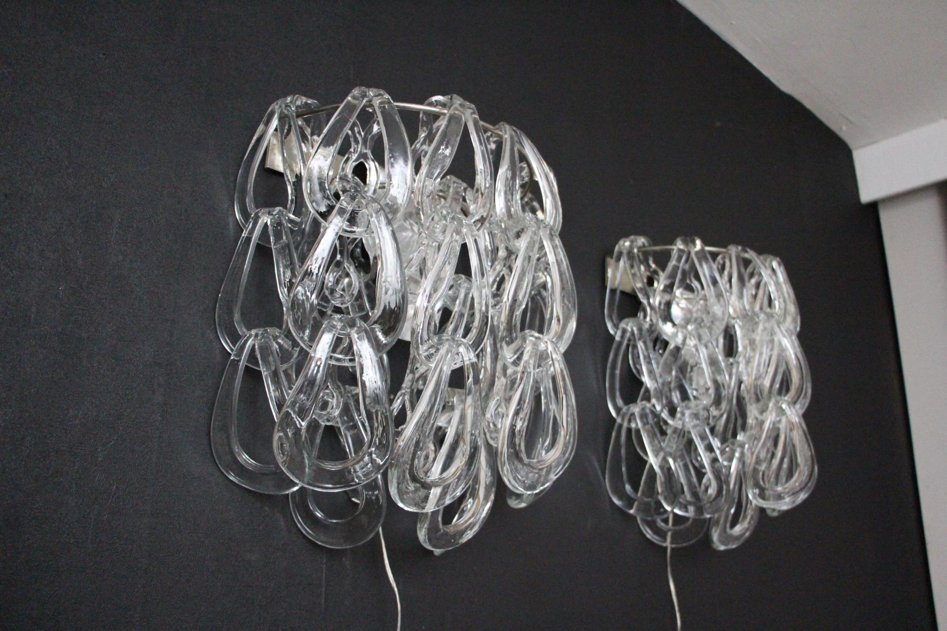 Pair of Clear Murano Glass Sconces by Angelo Mangiarotti for Vistosi, Wall Light For Sale 4