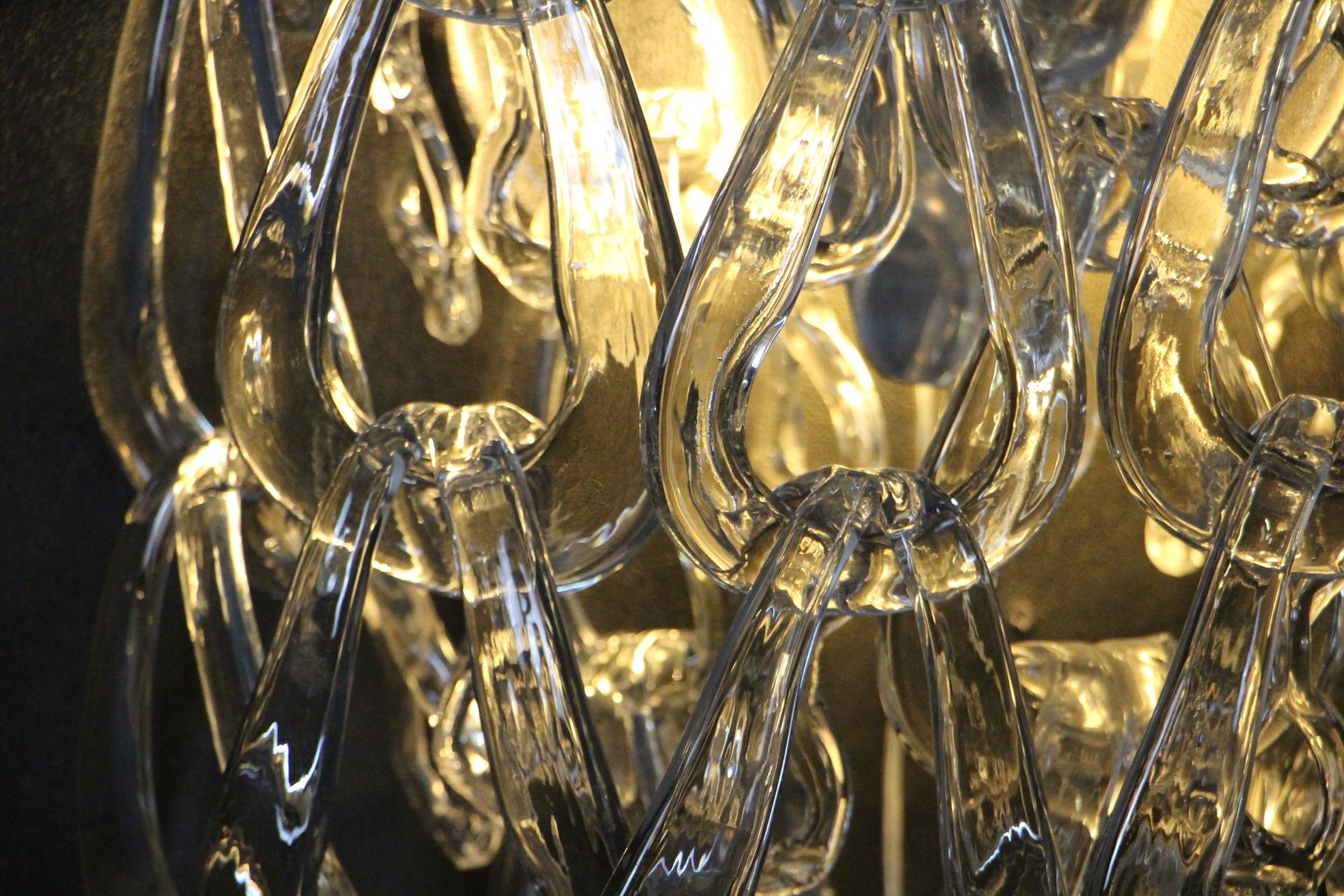Coppia di applique in vetro di Murano trasparente di Angelo Mangiarotti per Vistosi, applique da parete in vendita 11