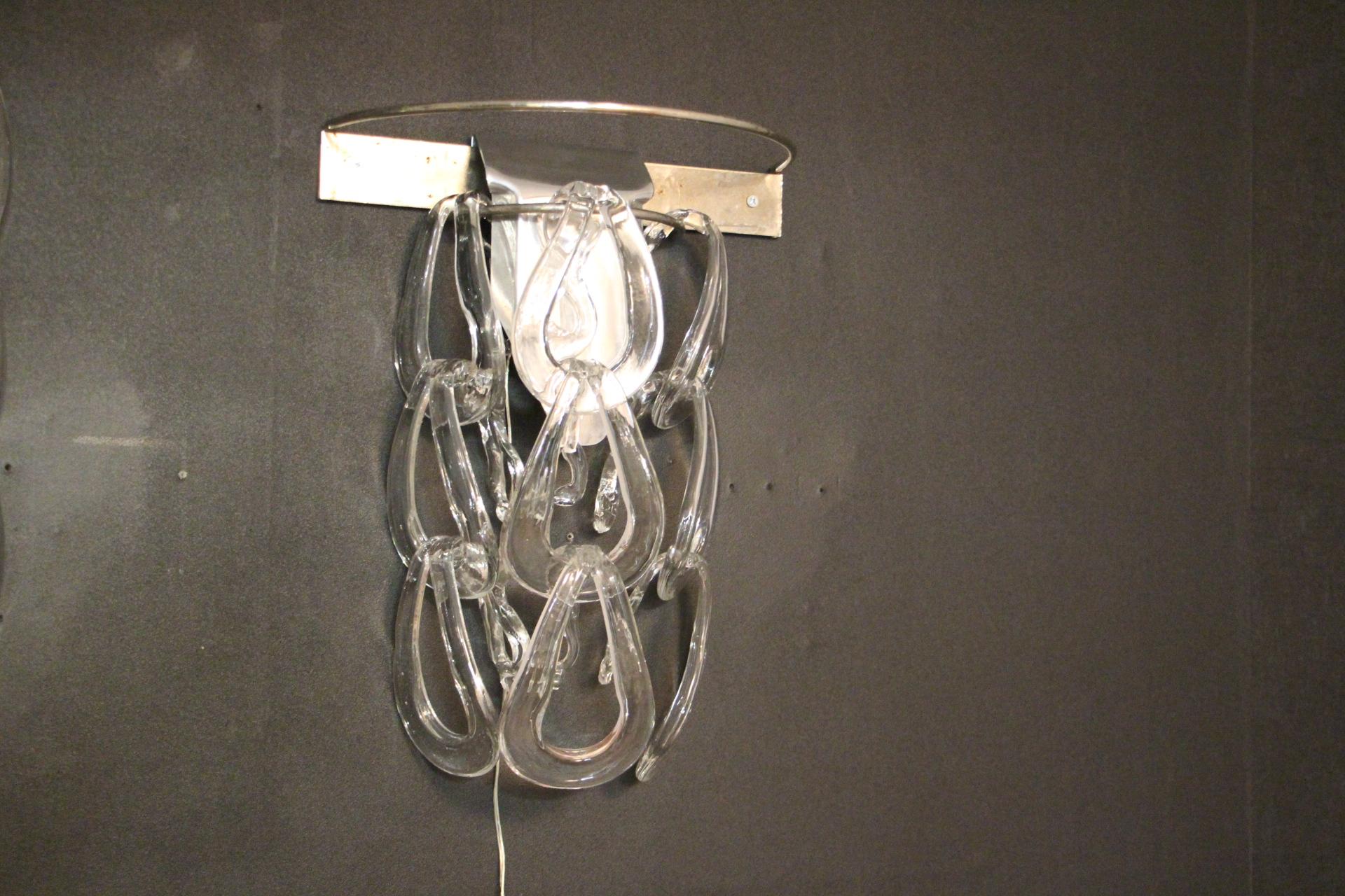 Pair of Clear Murano Glass Sconces by Angelo Mangiarotti for Vistosi, Wall Light For Sale 13