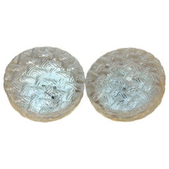 Pair of Clear Murano Glass  'Woven Rope' Flushmount Chandeliers/ Pendants