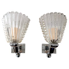 Pair of Clear Murano Sconces