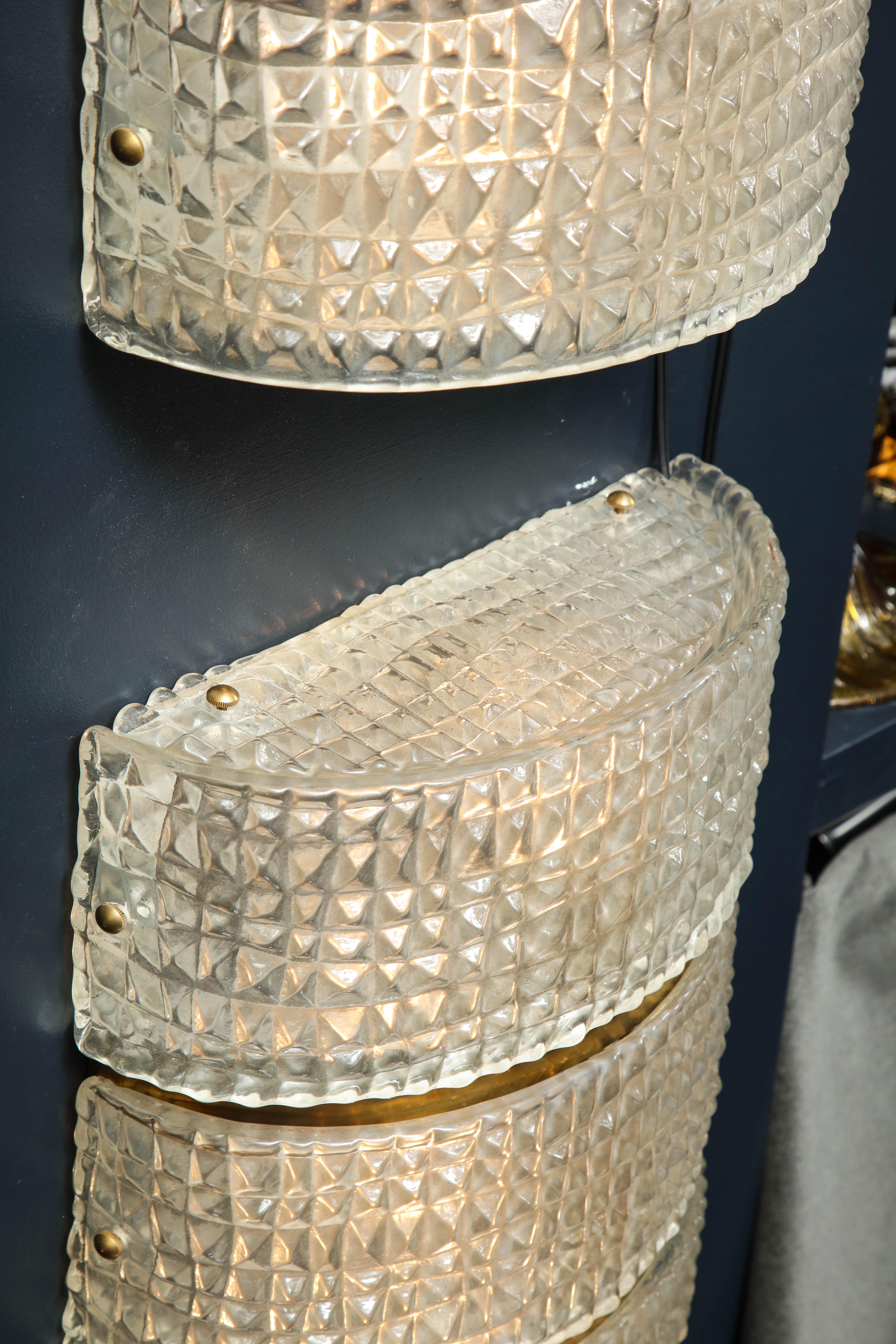 Large Pair of Clear Murano Textured Glass and Brass Sconces, Italy, 2019 1