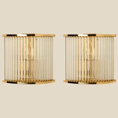 Pair of Clear Ridged Gold Glass Sconces in the style of Venini, Italy 1970