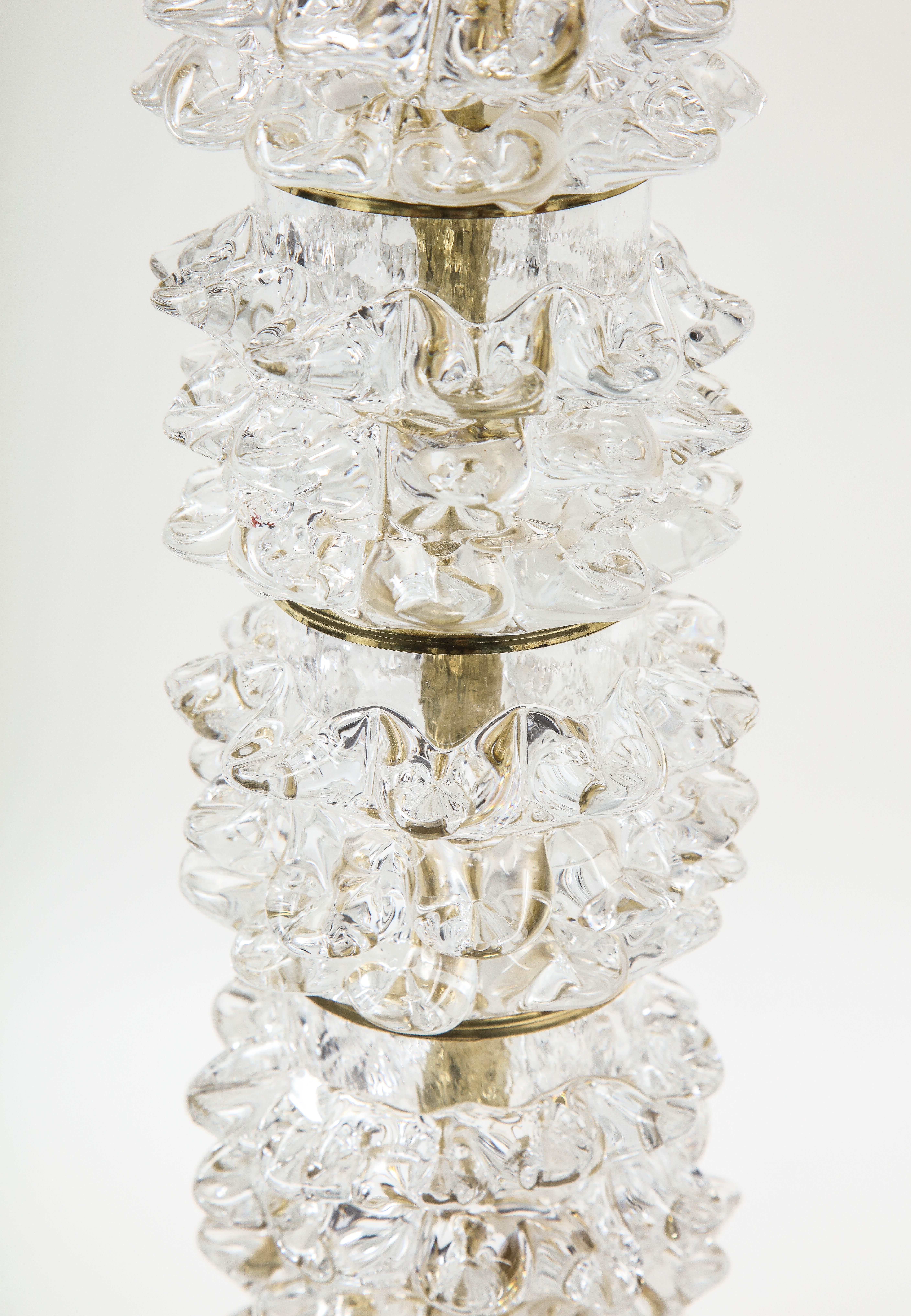 Pair of Clear Rostrato Murano Glass and Brass Lamps, Italy, 2022 3