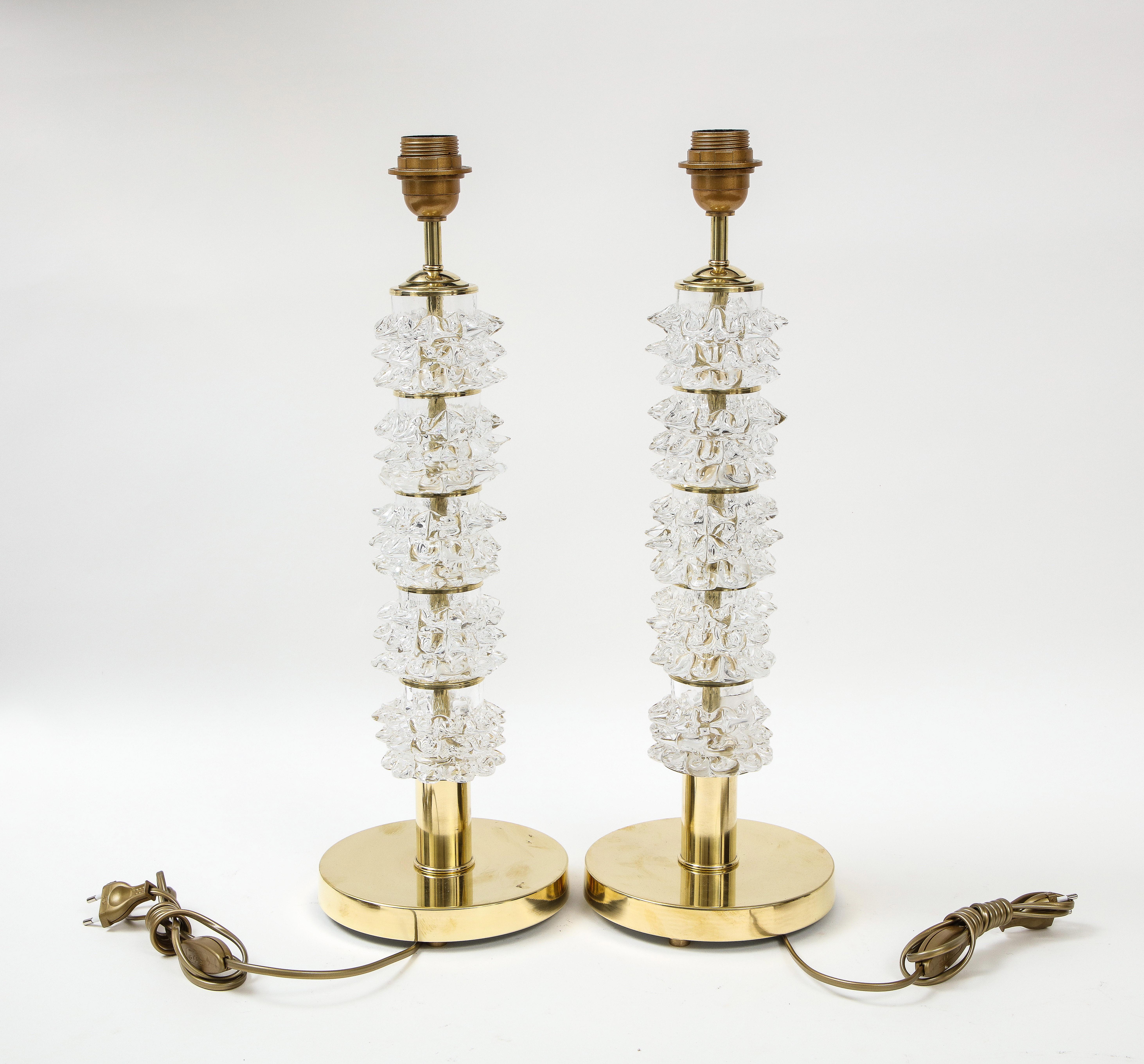 Pair of Clear Rostrato Murano Glass and Brass Lamps, Italy, 2022 4