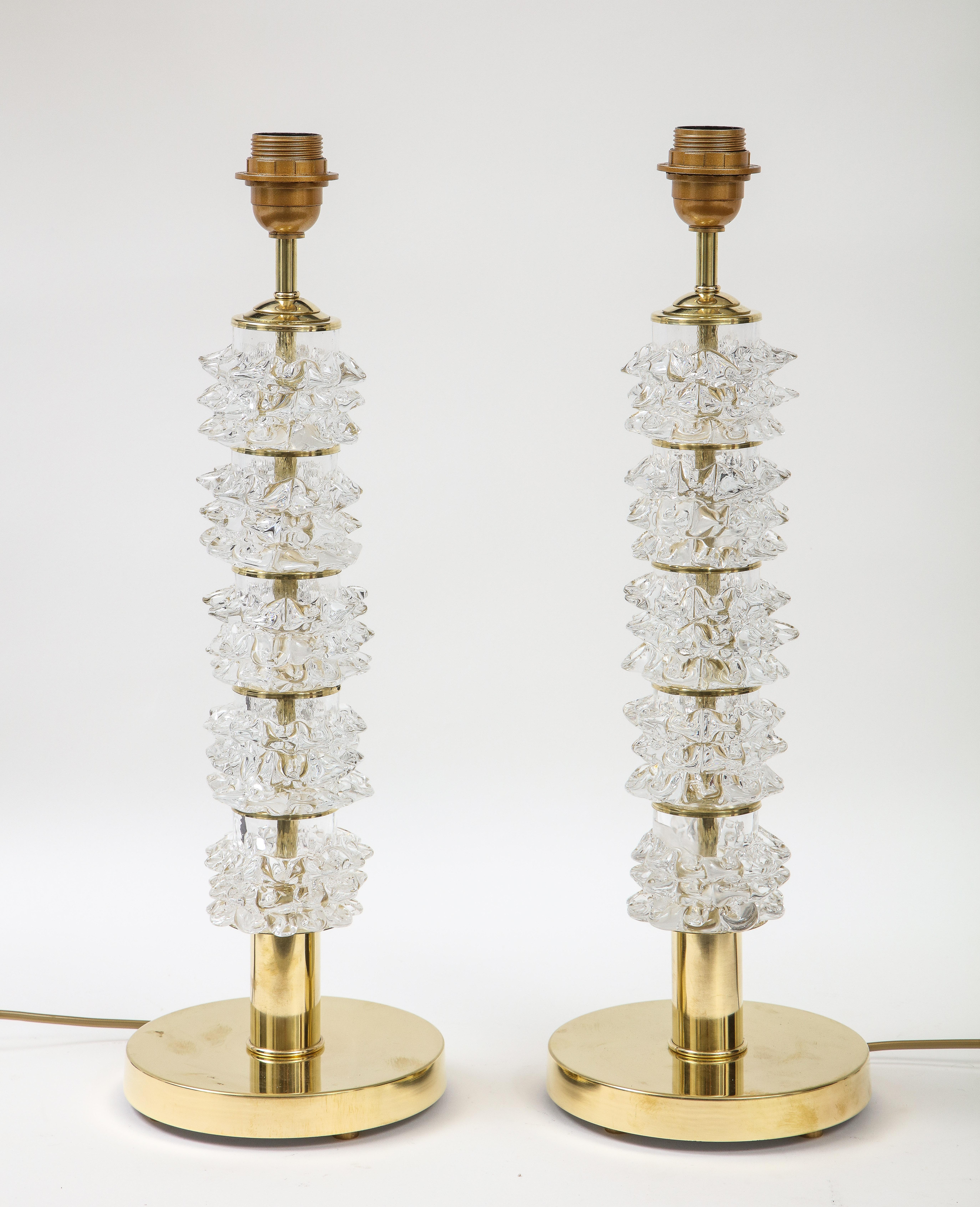 Pair of handblown clear Murano glass lamps in the iconic manner of the 