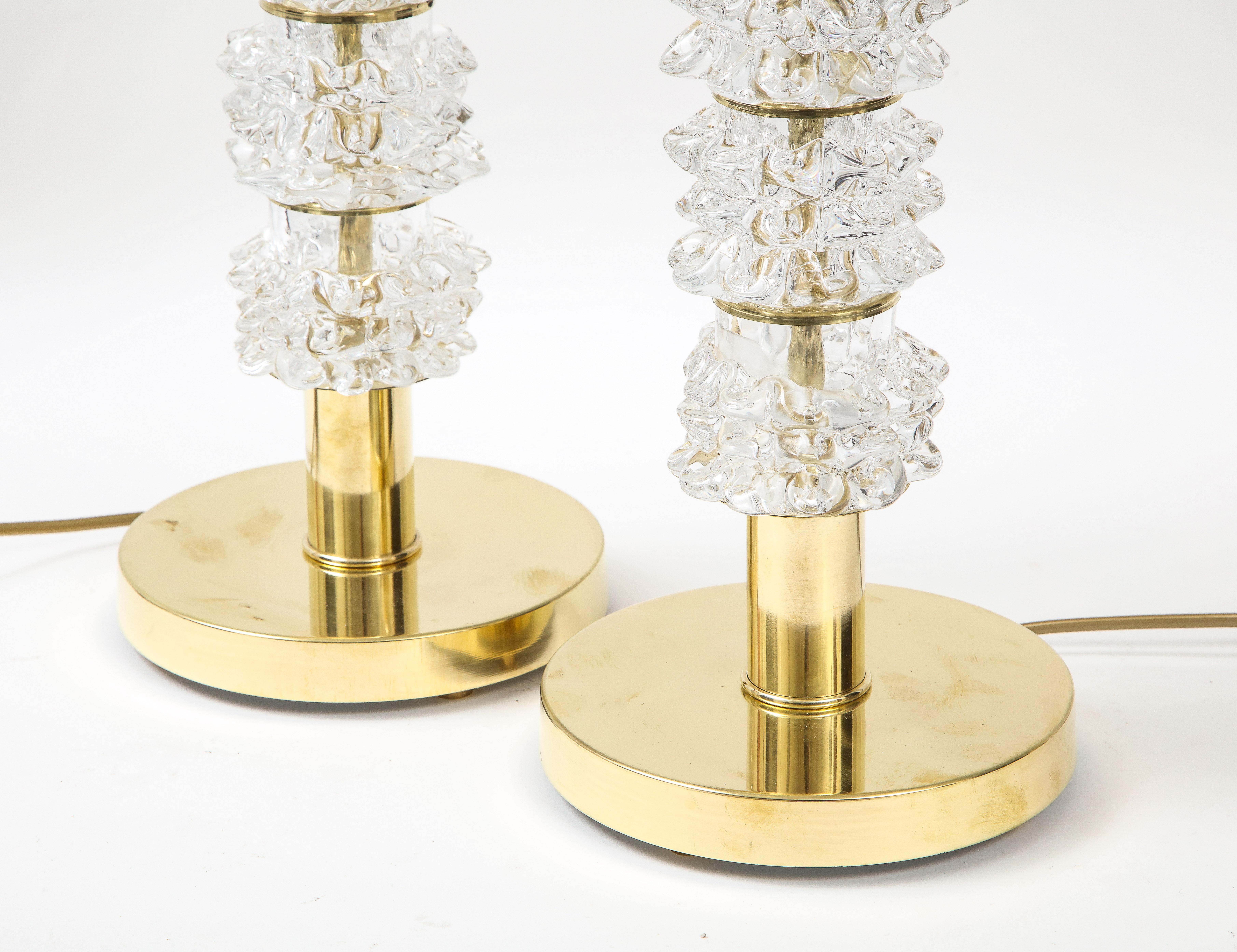Pair of Clear Rostrato Murano Glass and Brass Lamps, Italy, 2022 1