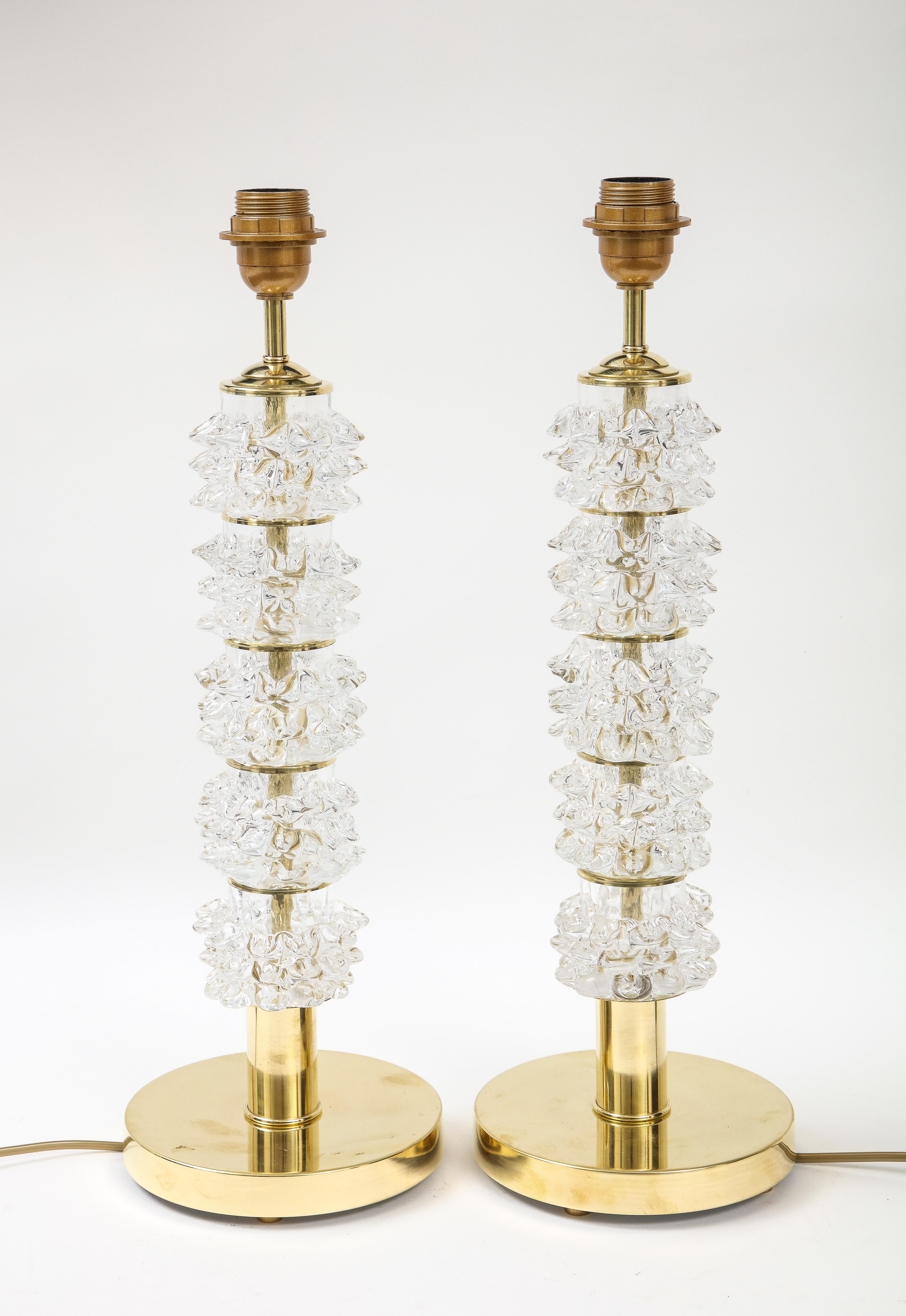 Pair of Clear Rostrato Murano Glass and Brass Lamps, Italy, 2022 2