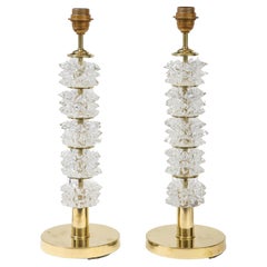 Pair of Clear Rostrato Murano Glass and Brass Lamps, Italy, 2022