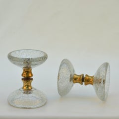 Pair of Clear Round Murano Glass Double Door Handles with Brass Fixtures