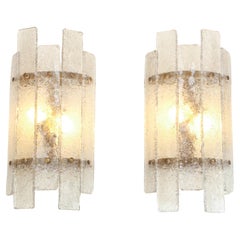 Pair of Clear Textured Murano Glass and Brass Sconces, Italy, 2022