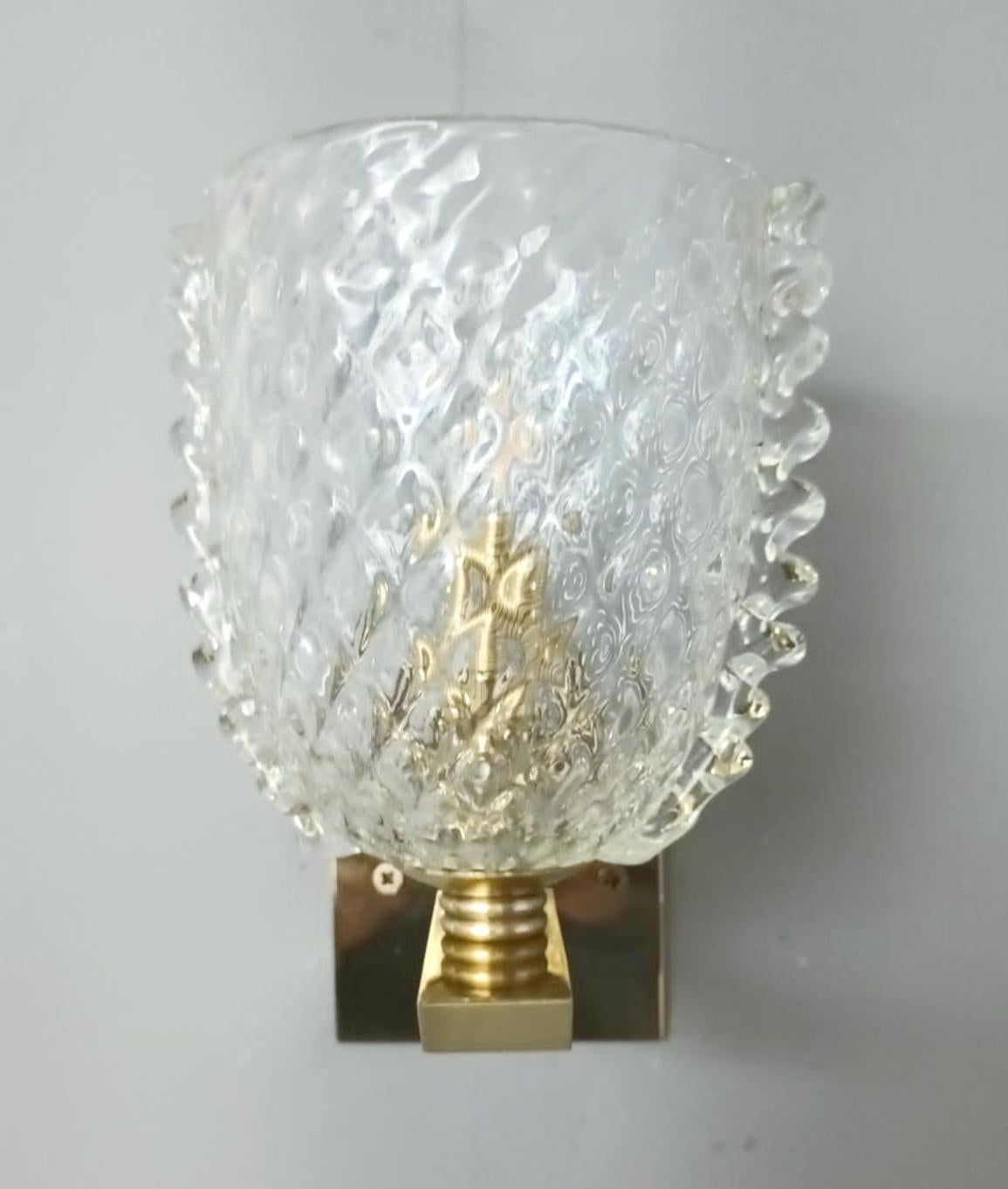 Mid-Century Modern Pair of Clear Textured Sconces by Barovier e Toso, 2 Pairs Available For Sale