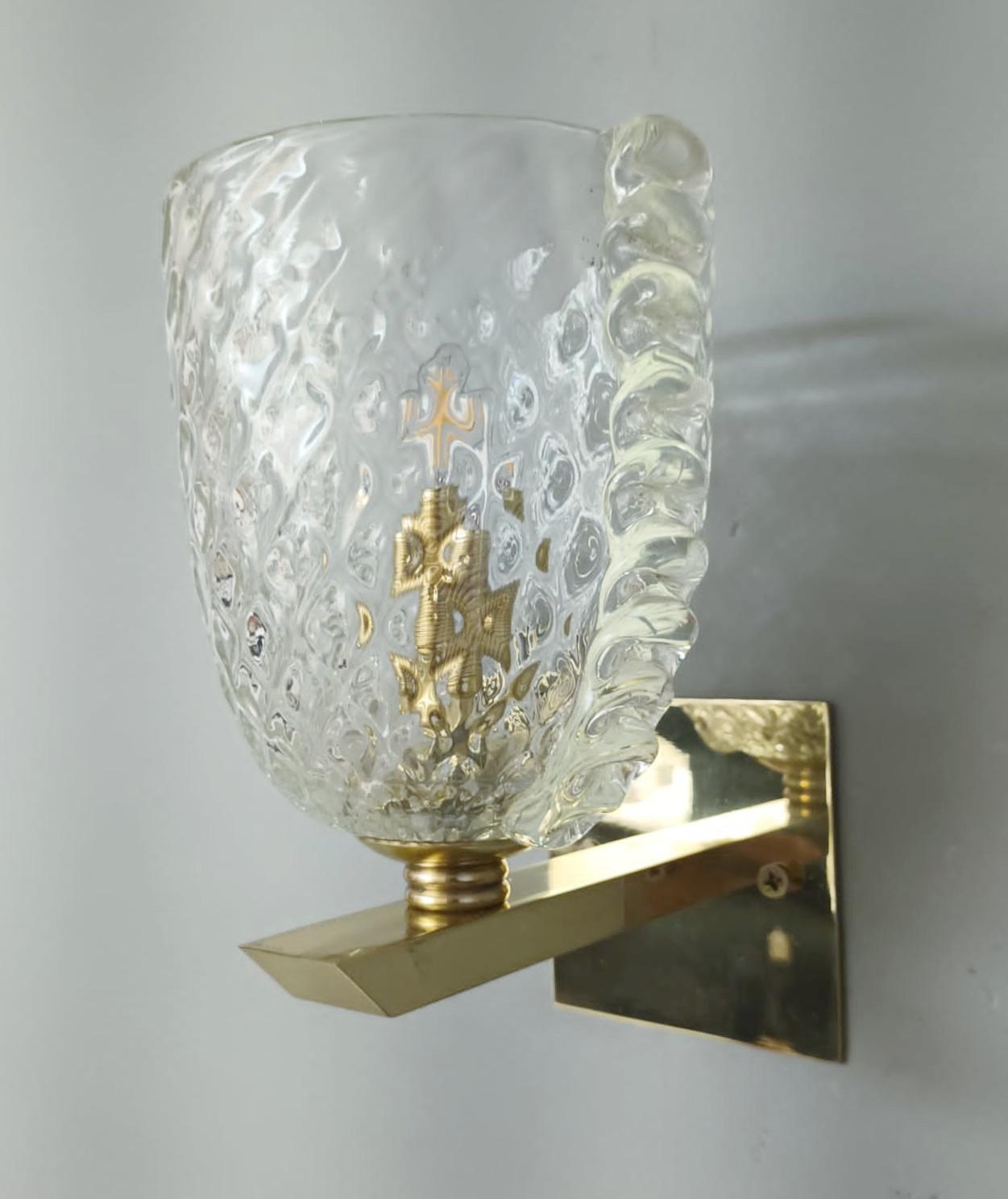 Italian Pair of Clear Textured Sconces by Barovier e Toso, 2 Pairs Available For Sale