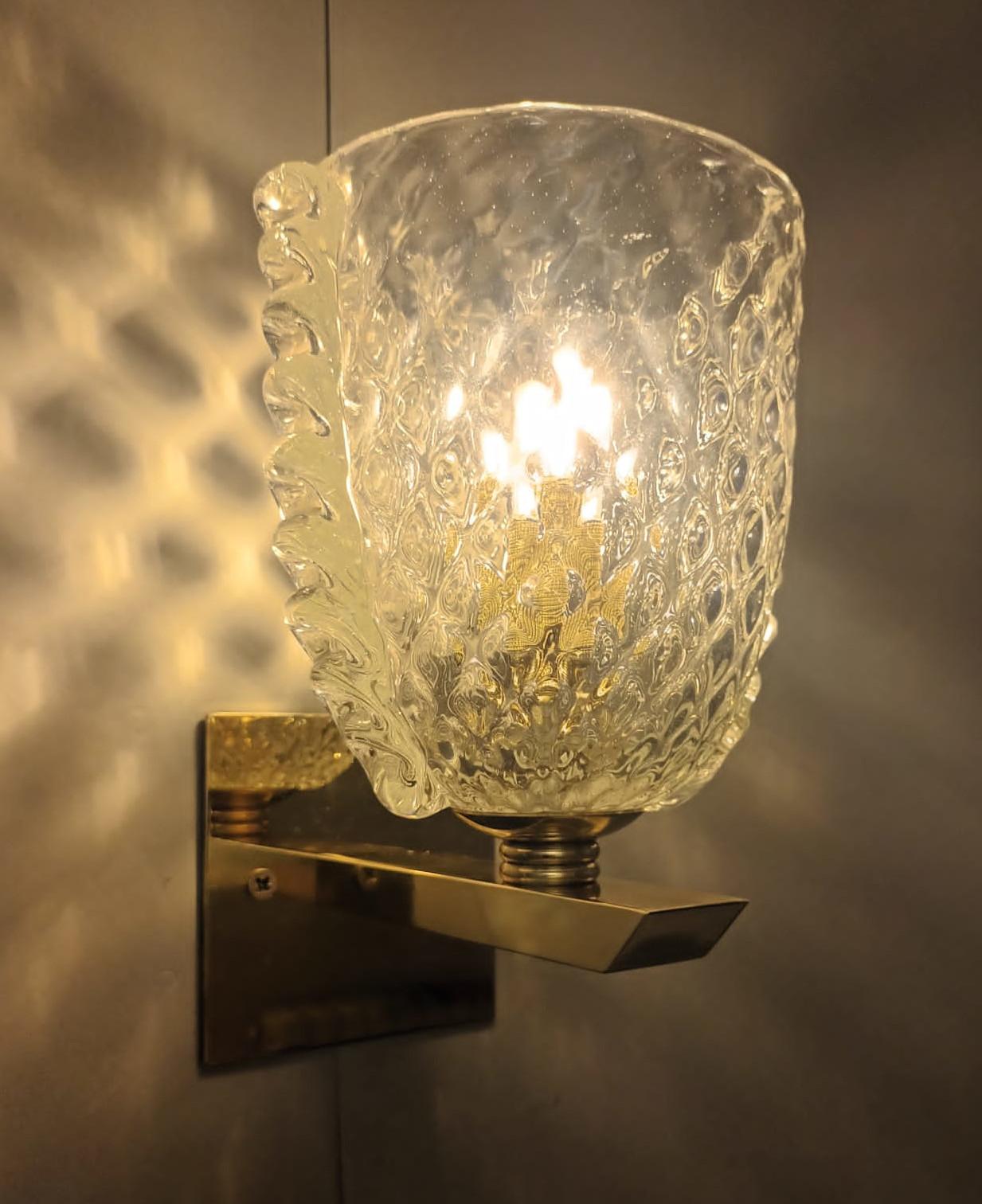 20th Century Pair of Clear Textured Sconces by Barovier e Toso, 2 Pairs Available For Sale